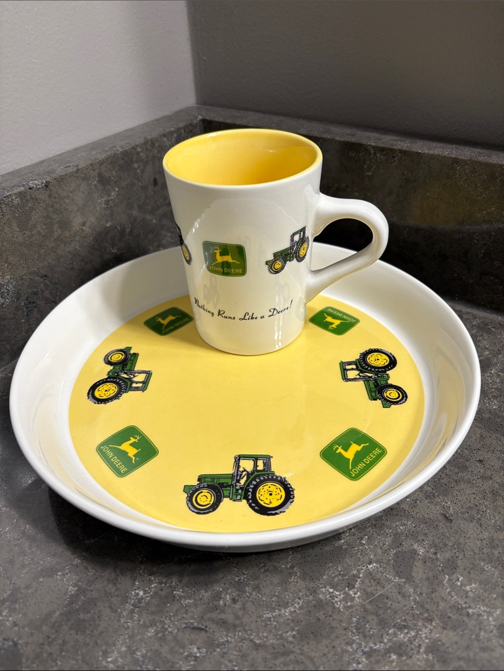 John Deere Mug and Snack Plate Set. Marketed by Gibson Housewares.